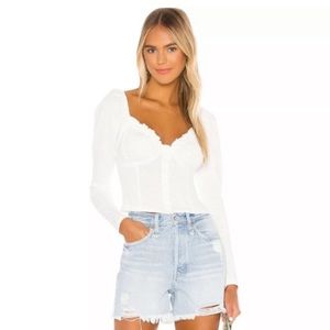 Free People Lady Bug Milkmaid White Smocked Cropped Top Blouse Size S